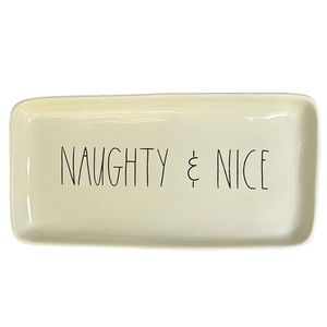 Rae Dunn NAUGHTY & NICE Platter Christmas White Black Long Letters NWT 2017 OG